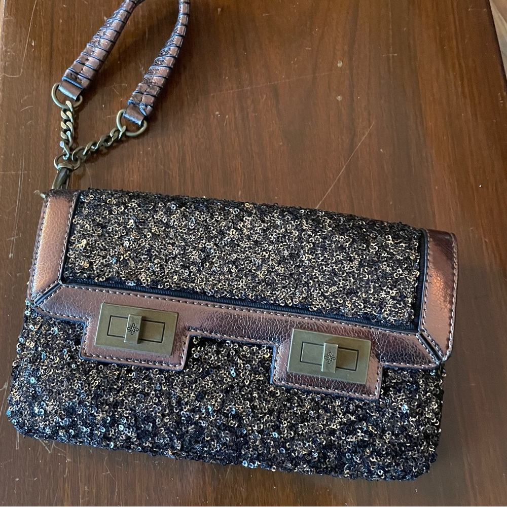 NEW Simply Vera Vera Wang Bronze Copper Sequins Clutch Bag Wristlet NWOT